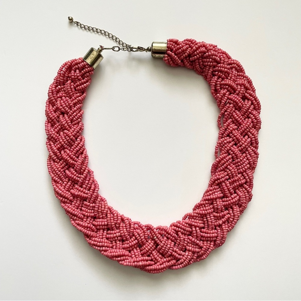 Braided Beaded Necklace in Coral Pink